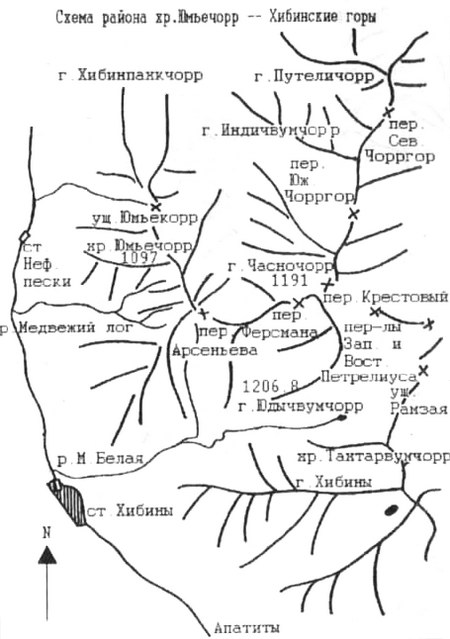 Схема района хр. Юмъечорр - Хибинские горы