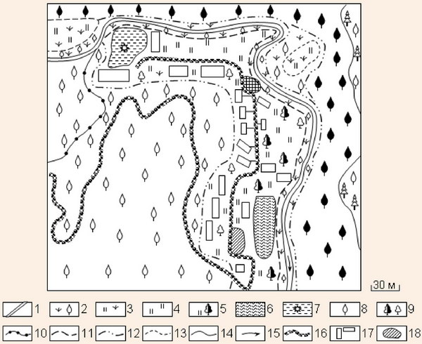Фрагмент картосхеми сучасних унікальних рекреаційних ландшафтів натурної ділянки Над Стрипою і Лісовий