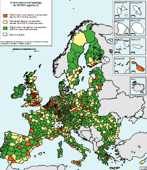 Типология распределения урбанистических и сельских территорий Европейского Союза